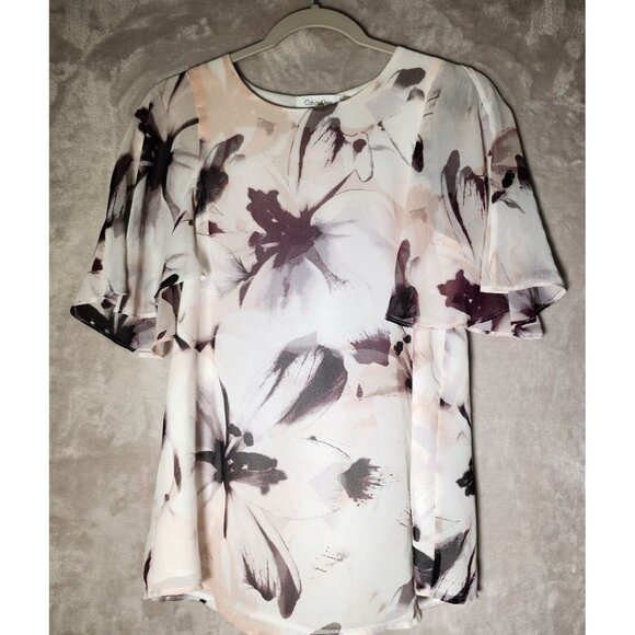 Calvin Klein Floral Print Beachy‎ Artsy Comfortable Romantic Short Sleeve Small - Picture 1 of 5